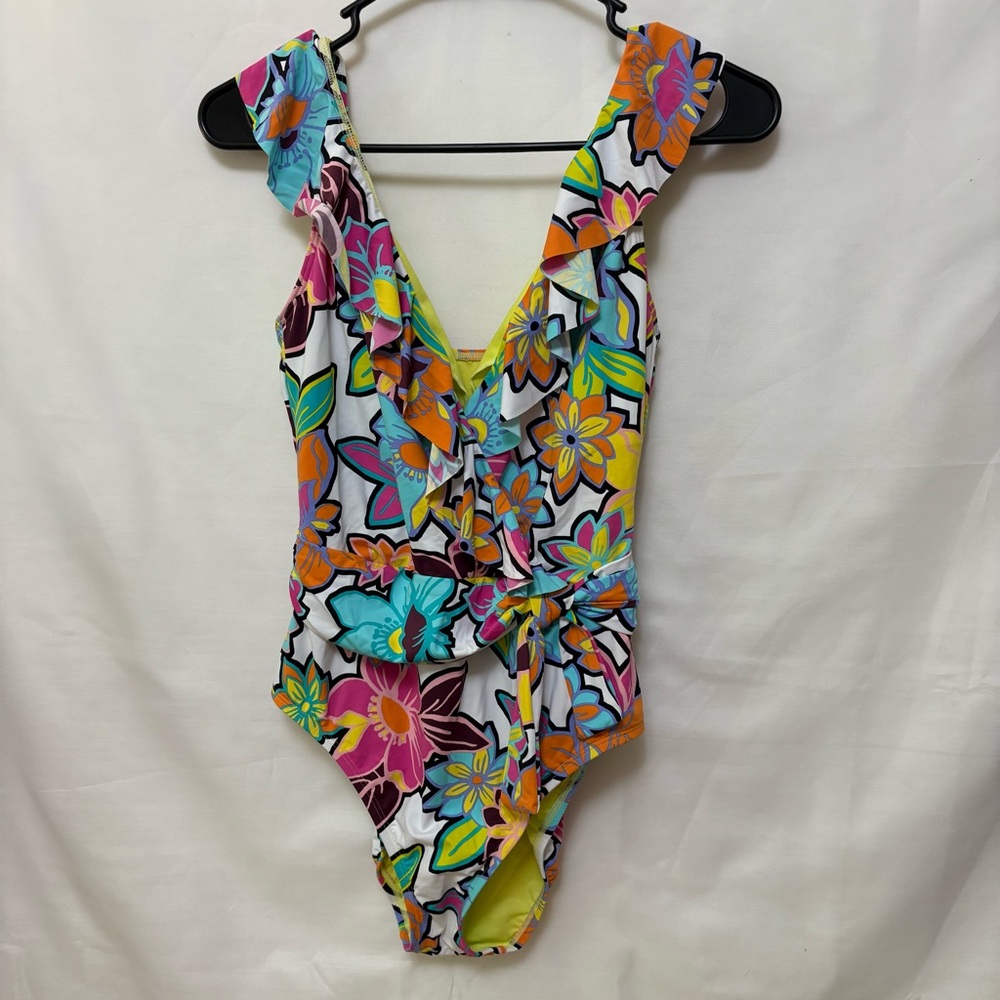 Bleu Rod Beattie‎ Floral Ruffle One-Piece Swimsuit Size 8